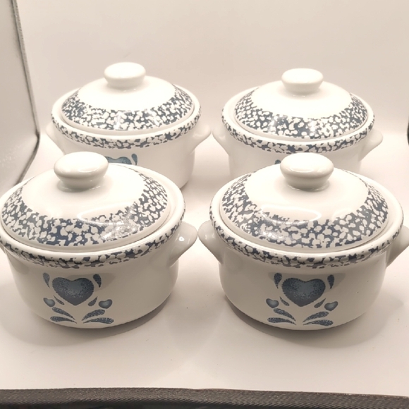 Jay Imports Other - Four (4) Vintage 90's Jay Imports Blue Heart Soup Bowls With Lids